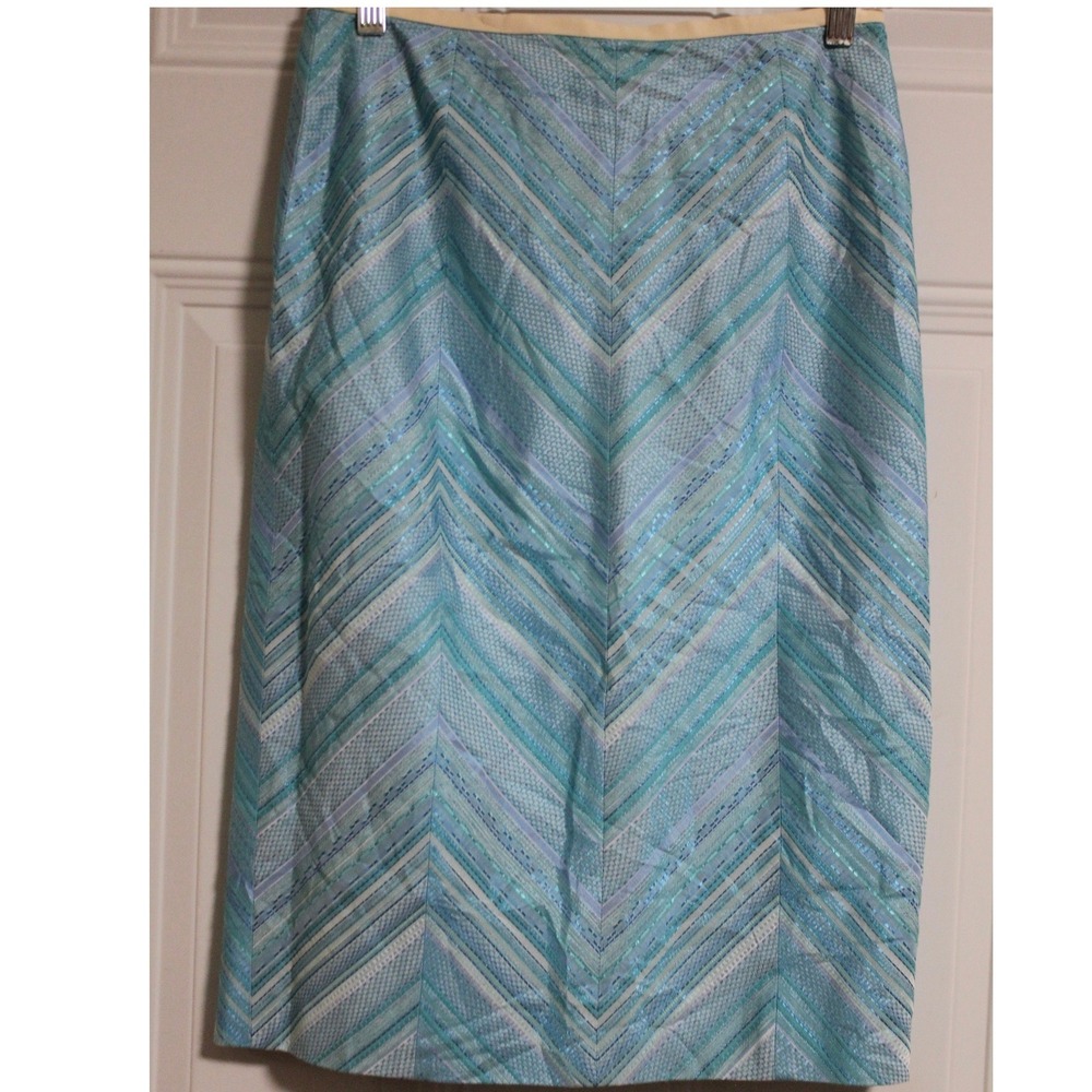 Escada Blue Chevron Pencil Skirt - Picture 2 of 7